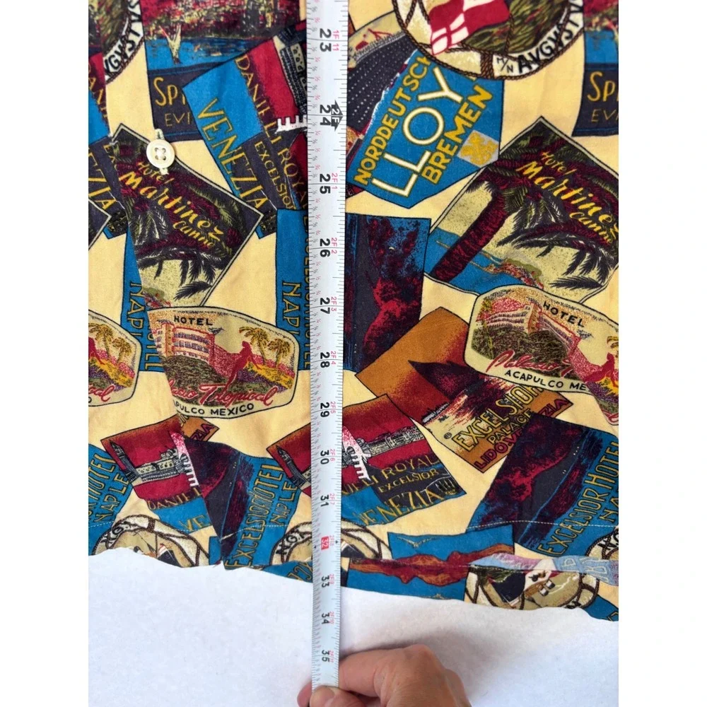 Vintage Polo Ralph Lauren L 100% Rayon Travel Print 90s Resort Short Sleeve